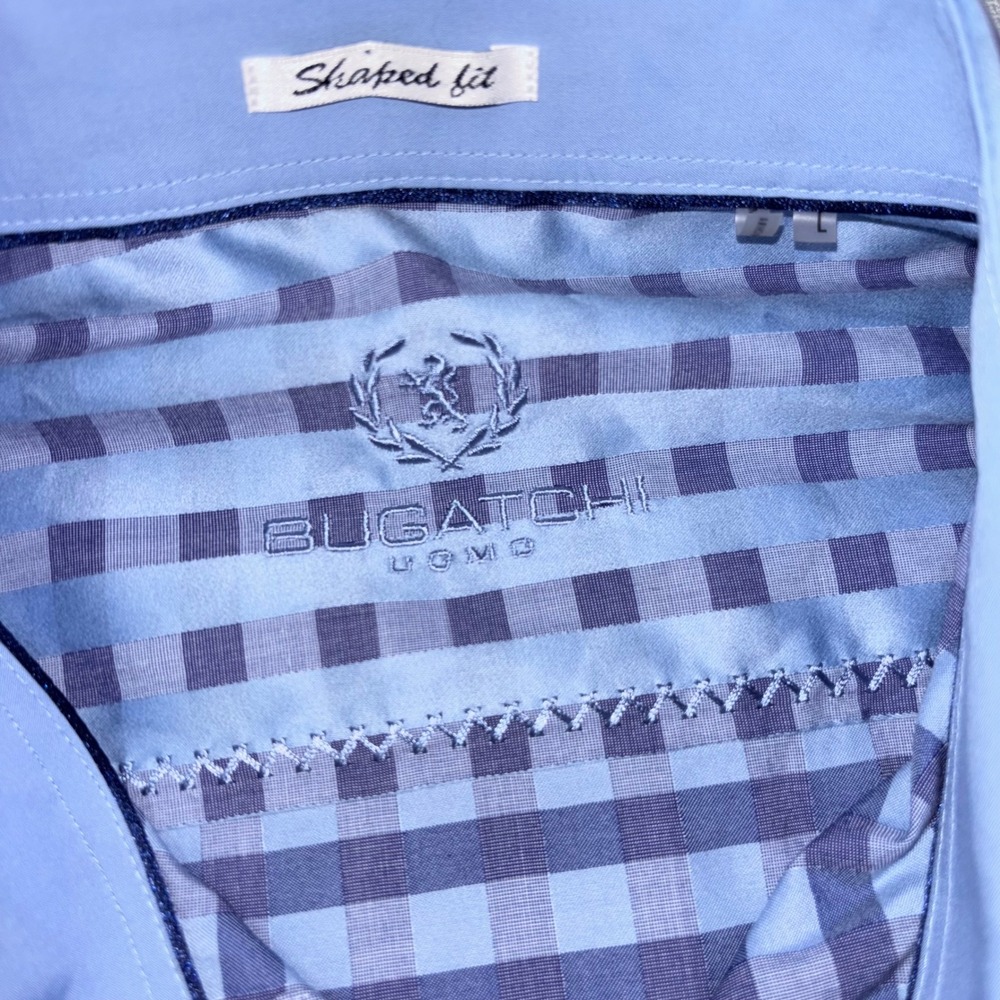 Bugatchi Uomo Shaped Fit Dress Shirt Blue Long Sleeve Button Down Men's Large - Picture 3 of 6